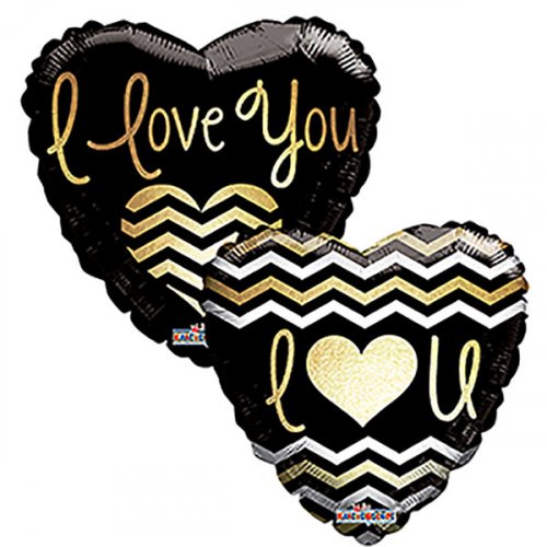 45cm Round Foil Balloon I Love You Golden Chevron #AP209188 - Each (Pkgd.)