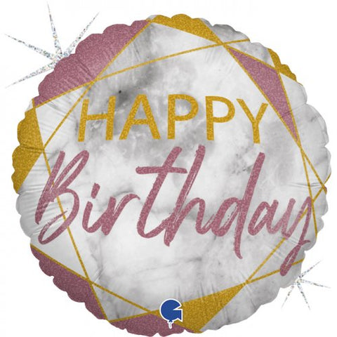45cm Round Foil Balloon Marble Rose Gold Happy Birthday #G78075GHRG - Each (Pkgd.)