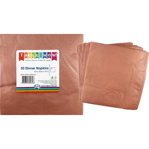 Napkins DINNER Metallic Rose Gold 50pk #AP380262