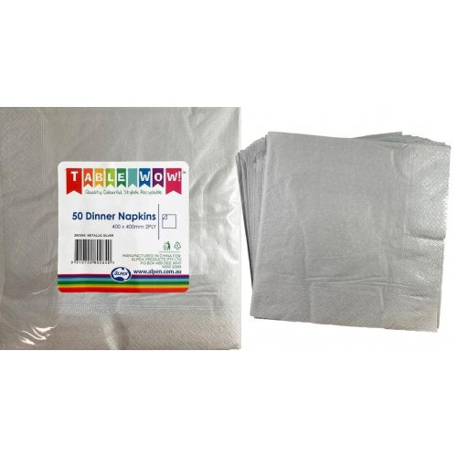 Napkins DINNER Metallic Silver 50pk #AP380264
