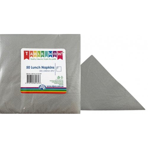 Napkins LUNCH Metallic SILVER 50pk 2Ply #AP380164