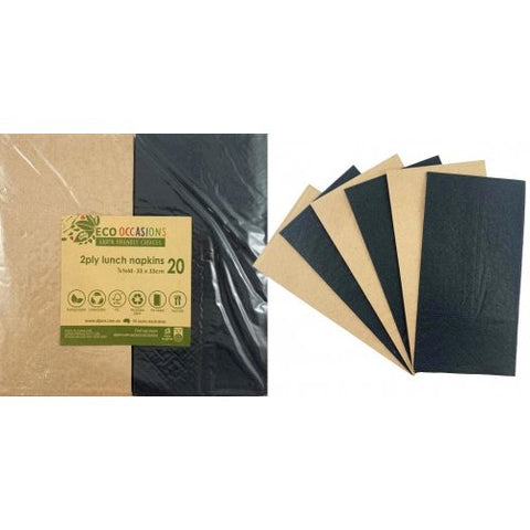 Napkins Lunch 1/8 Fold BLACK & KRAFT P20 #AP401618