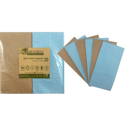 Napkins Lunch 1/8 Fold LIGHT BLUE & KRAFT P20 #AP401614