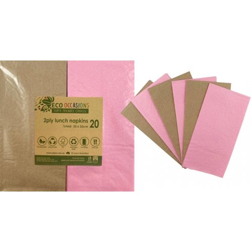 Napkins Lunch 1/8 Fold LIGHT PINK & KRAFT P20 #AP401613