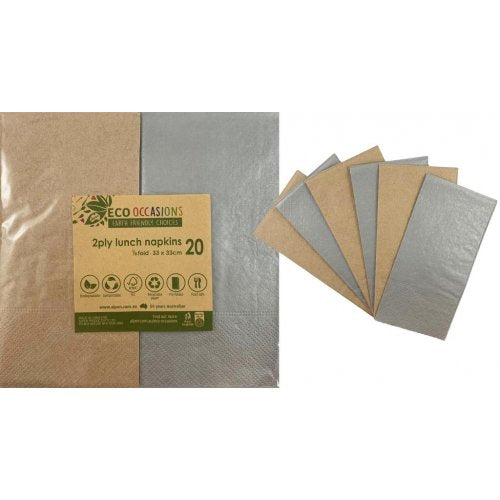 Napkins Lunch 1/8 Fold SILVER & KRAFT P20 #AP401612