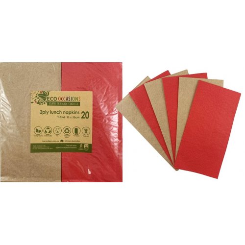 Napkins Lunch 1/8 Fold RED & KRAFT P20 #AP401617