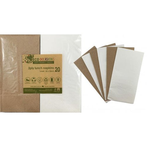 Napkins Lunch 1/8 Fold WHITE & KRAFT P20 #AP401601