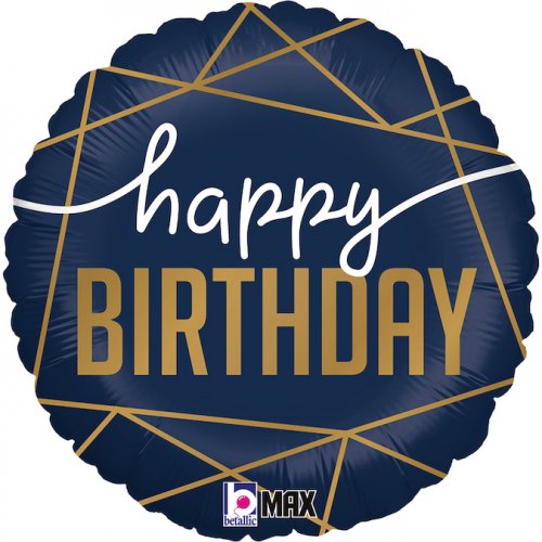 45cm Round Foil Balloon Navy BIRTHDAY #G36963P - Each (Pkgd.)