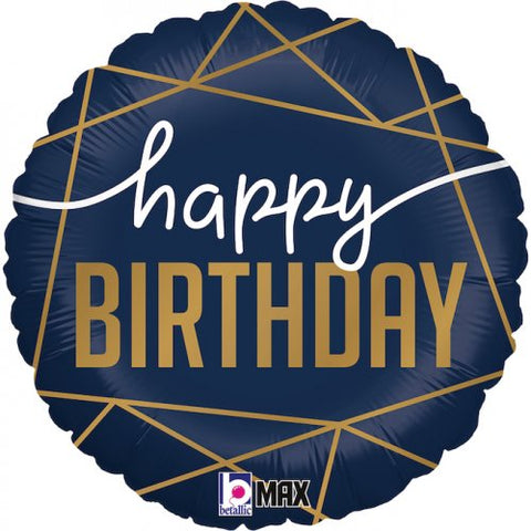 45cm Round Foil Balloon Navy BIRTHDAY #G36963P - Each (Pkgd.)