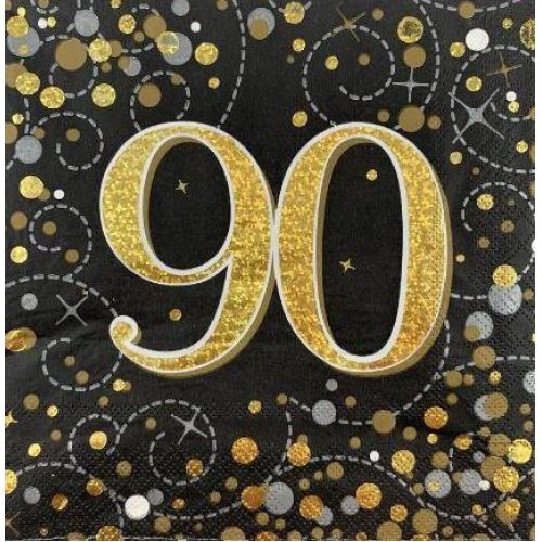 Napkin Sparkle Fizz BLACK Gold AGE 90 16pk #636033