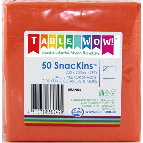 SNACKIN Napkins ORANGE 50 Pack #A380049