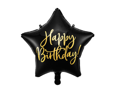 Foil Balloon Glossy Star Happy Birthday Black 40cm #FS2693010