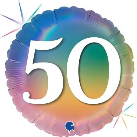 45cm Round Foil Balloon Pastel Rainbow Age 50 #G78136RH - Each (Pkgd.)