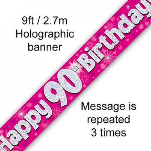 2.7m BANNER Pink BIRTHDAY 90th #AP109426