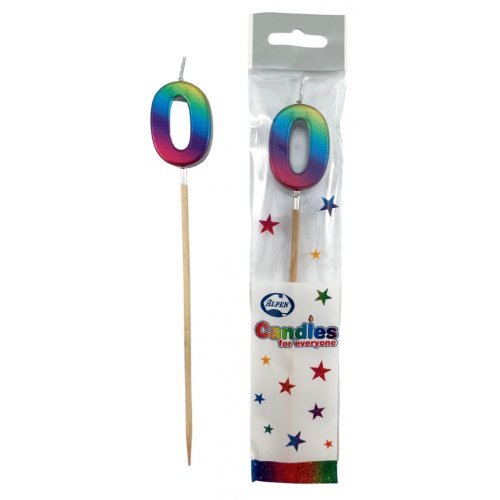 Long Stick Candle ZERO Rainbow Metallic #447350 Each