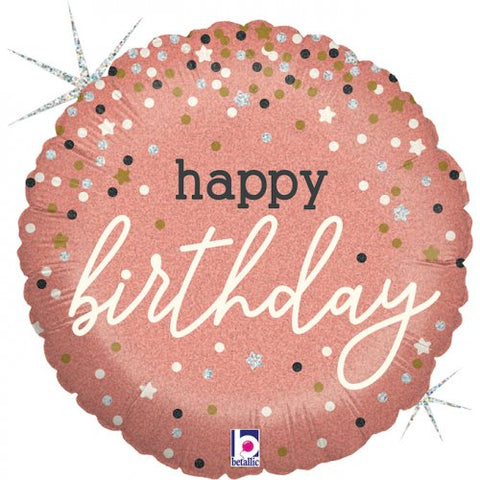45cm Round Foil Balloon Rose Gold Confetti BIRTHDAY #G36985GH - Each (Pkgd.)