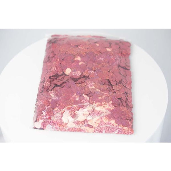 Confetti 1cm Metallic Holo ROSE PINK 250 grams #1238040 - Resealable Bag