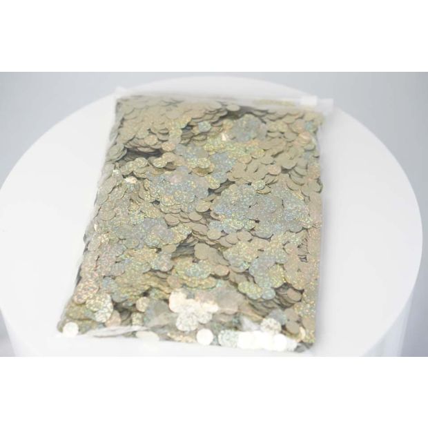 Confetti 1cm Metallic Holo WHITE GOLD 250 grams #1238041 - Resealable Bag