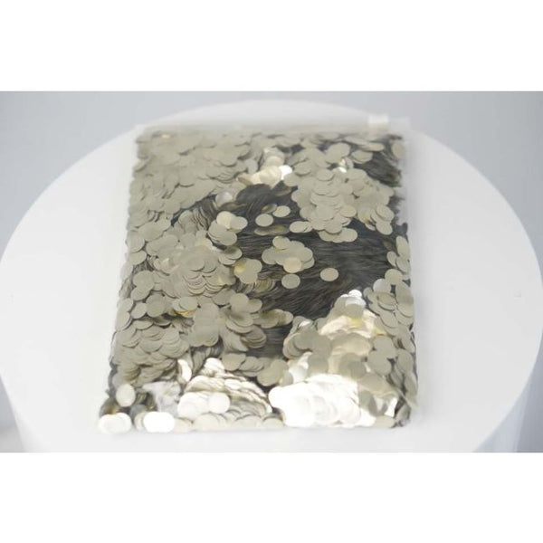 Confetti 1cm Metallic Satin WHITE GOLD 250 grams #HA1238034 - Resealable Bag
