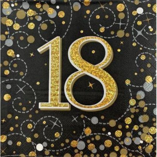Sparkling Fizz BLACK 18th Napkins 33cm #AP635951