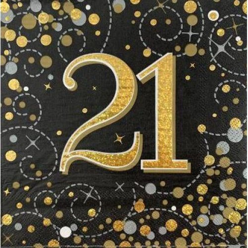 Sparkling Fizz BLACK 21st Napkins 33cm #AP635968