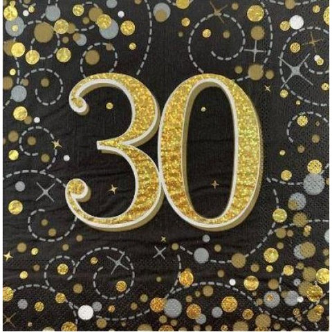 Sparkling Fizz BLACK 30th Napkins 33cm #AP635975