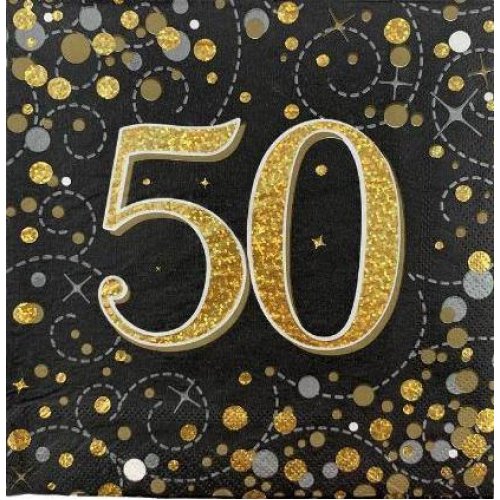 Sparkling Fizz BLACK 50th Napkins 33cm #AP635999