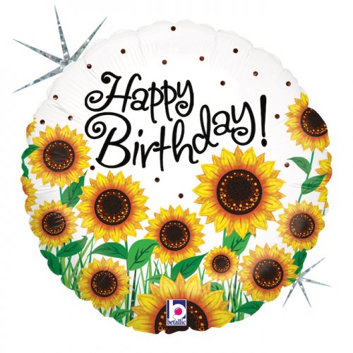 45cm Round Foil Balloon Sunflower BIRTHDAY #G86682H- Each (Pkgd.)