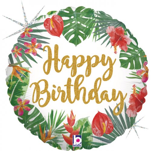 45cm Round Foil Balloon Tropical BIRTHDAY #G36805GH - Each (Pkgd.)