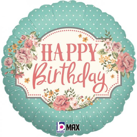45cm Round Foil Balloon Vintage BIRTHDAY #G36885P- Each (Pkgd.)