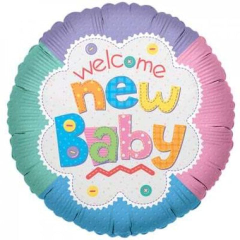 45cm Round Foil Balloon Welcome New BABY #AP209174 - Each (Pkgd.)