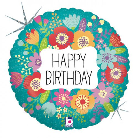 45cm Round Foil Balloon Wildflower BIRTHDAY #G36139H - Each (Pkgd.)