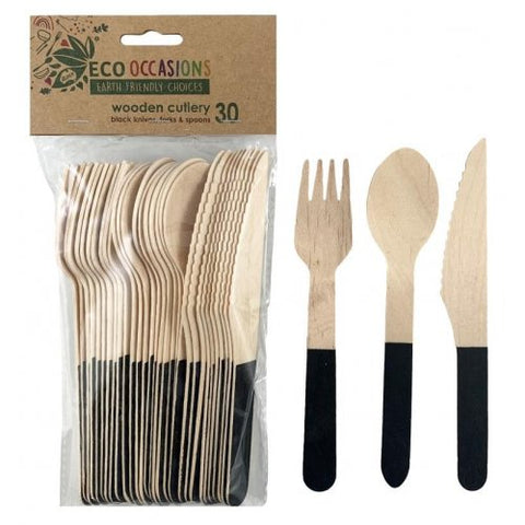 Wooden Cutlery Set BLACK P30 #AP401218