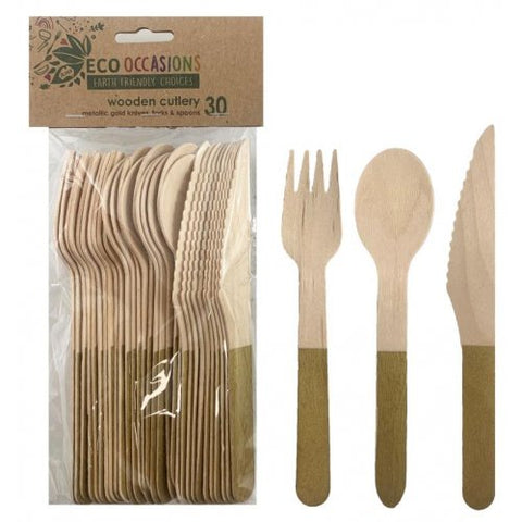 Wooden Cutlery Set GOLD P30 #AP401211