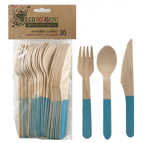 Wooden Cutlery Set LIGHT BLUE P30 #AP401214