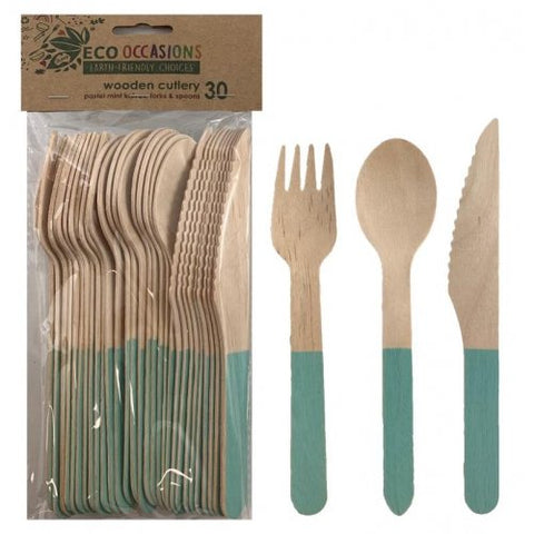 Wooden Cutlery Set MINT P30 #AP401215