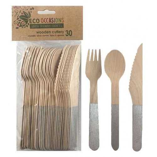 Wooden Cutlery Set SILVER P30 #AP401212