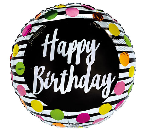 42cm Foil Round Balloon Happy Birthday Dots & Stripes #6187918 - Each (Pkgd.)