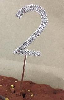 4.5cm Cake TOPPER Silver Rhinestone #TWO #CT-NUM-2