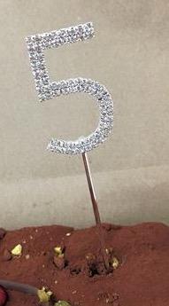 4.5cm Cake TOPPER Silver Rhinestone #FIVE #CT-NUM-5