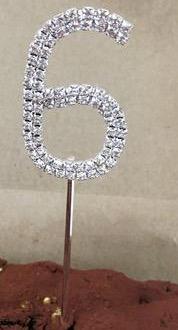 4.5cm Cake TOPPER Silver Rhinestone #SIX #CT-NUM-6