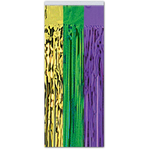 Metallic Foil CURTAIN Green Gold Purple Mardi Gras #B55410-GGP 91cm x 2.24m 1 ply- Each