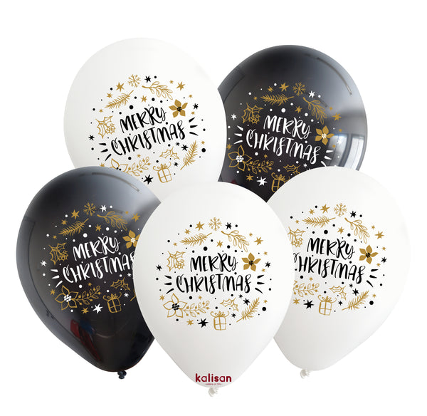 30cm Round White & Black Merry Christmas w Gold Print #21253743 Pack of 25