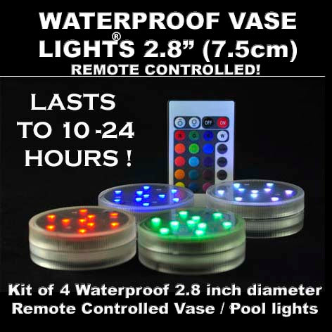 Waterproof Vase & Pool light 7.5cm Kit of 4