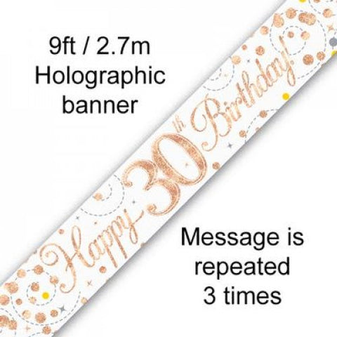 2.7m BANNER Sparkle Fizz ROSE GOLD 30th BDAY #AP109514