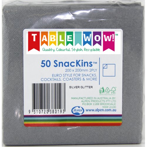 SNACKIN Napkins SILVER 50 Pack #A380019