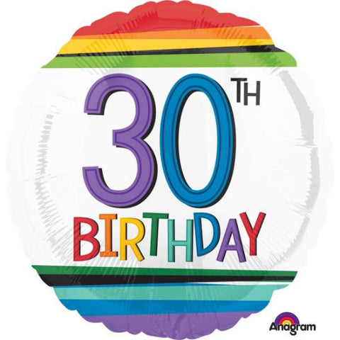 45cm Round Foil Rainbow Birthday 30 #34434 - Each (Pkgd.)