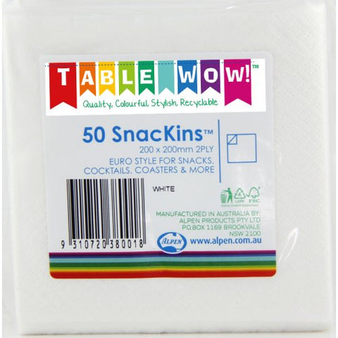 SNACKIN Napkins WHITE 50 Pack #A380001