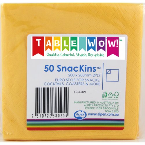 SNACKIN Napkins YELLOW 50 Pack #A380025